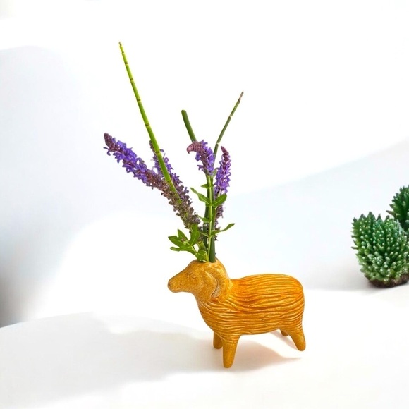 Vintage Chia Pet Seed Grower Planter Sheep Ram Art Pottery Bohemian Neutral Tone - Picture 2 of 11